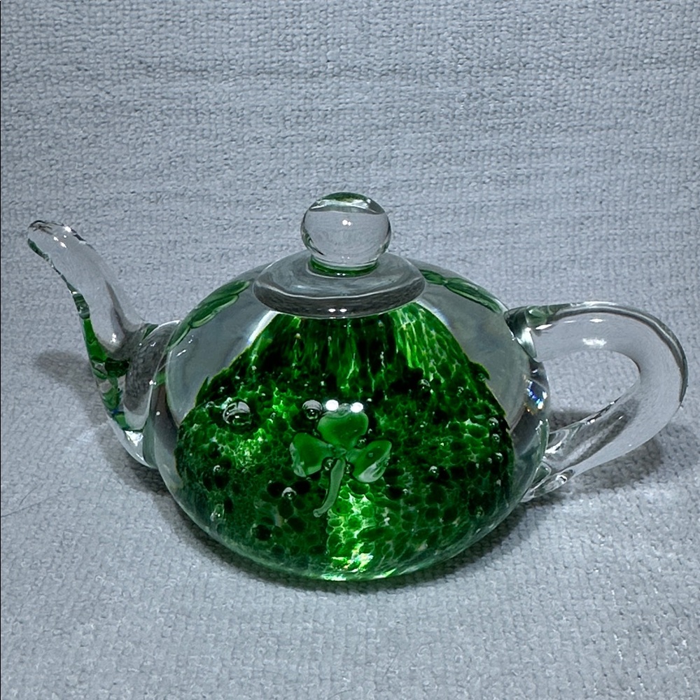 Vintage Blarney Glass Hand Blown Shamrock Teapot
